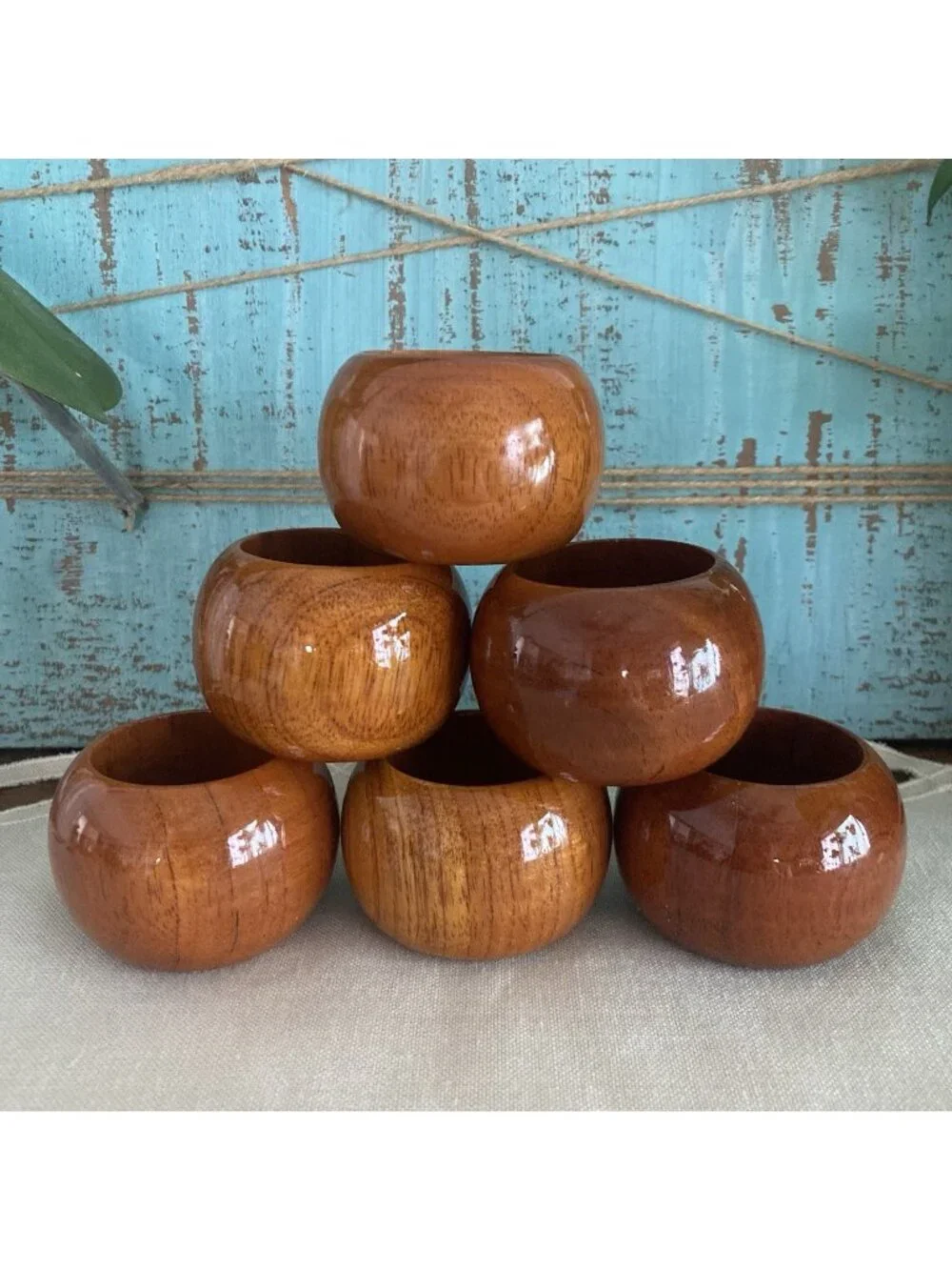 Set of 6 Wooden Napkin Rings Round Wood Table Decor Rustic Farmhouse